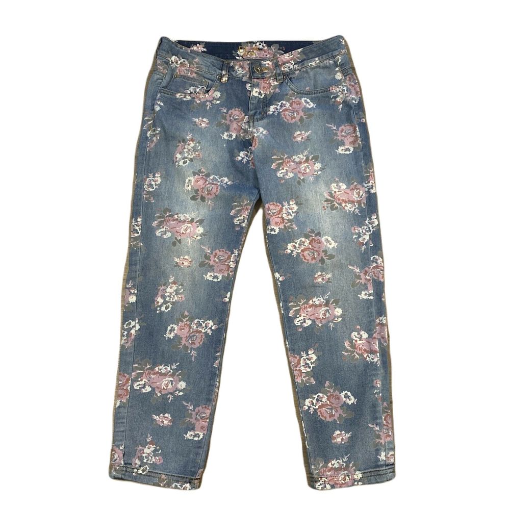 ELA Tapered Denim Jeans ~ Sz 6 ~ Blue ~ Low Rise ~ 26" Inseam ~ Floral